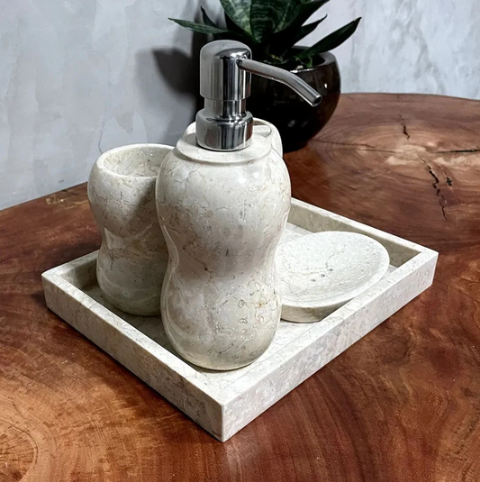 Conjunto de Banheiro em Mármore Natural Travertino Branco - 5 peças