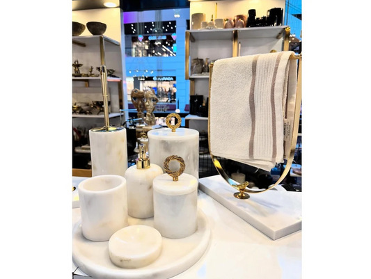Conjunto de banheiro turco clássico com 9 peças em mármore Branco