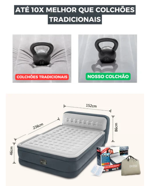 Colchão de Casal Inflável + Bomba de AR e Encosto Queima de Estoque