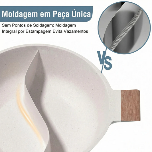 Panela Dupla Divisória Antiaderente + Kit Utensílios em Silicone