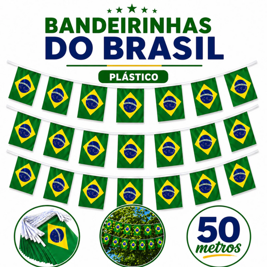Bandeirinhas do Brasil Decoração Copa do Mundo 2026 Varal de Bandeiras Plástico