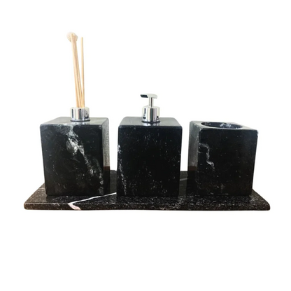 Kit Acessório para Banheiro em Mármore Preto Exótico - Luxo Natural