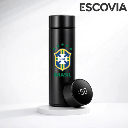 Garrafa Térmica Aço Inoxidavel Copa do Mundo Time Brasil com Medidor De Temperatura Digital 500ml