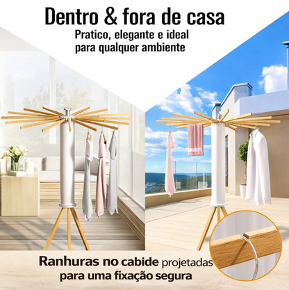 Varal Dobrável Portátil De Chão Redondo Pratico 360° Com 16 Hastes
