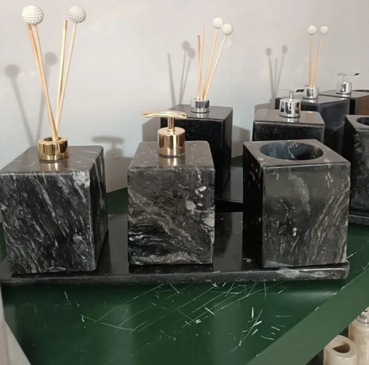 Kit Acessório para Banheiro em Mármore Preto Exótico - Luxo Natural