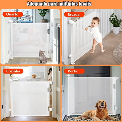 Portão Retrátil 140cm Tela Segurança Bebê Pet Cercadinho