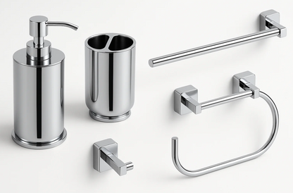 Conjunto 5 Acessórios Banheiro Chrome - Kit Completo