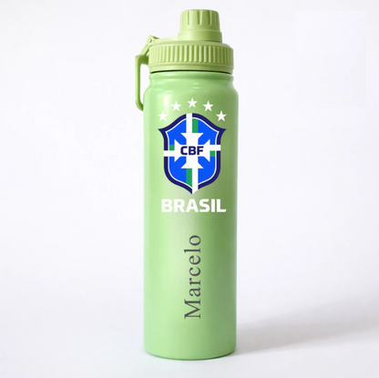 Garrafa Térmica Inox 800ml Personalizada BRASIL Copa - Presente Torcedor/Futebol Brasil