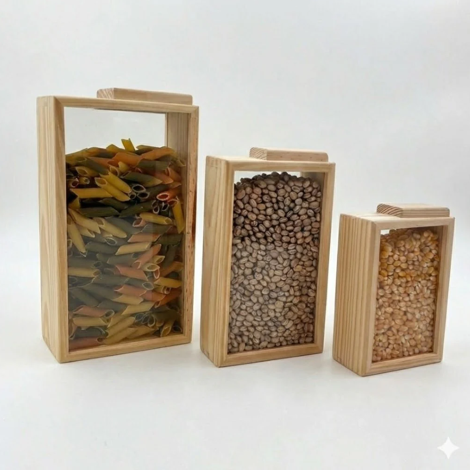 Kit 3 Porta Alimentos Organizador Pinus Ecológico Prático