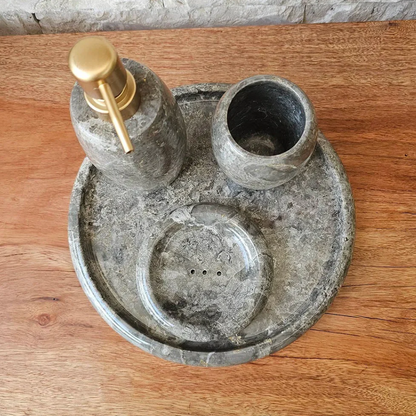 Conjunto de Banheiro em Mármore Natural Cinza - 4 peças