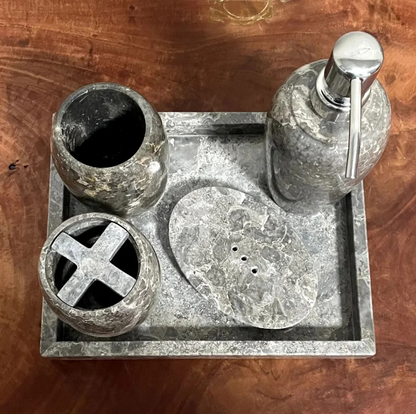 Conjunto de Banheiro em Mármore Natural Cinza - 5 peças