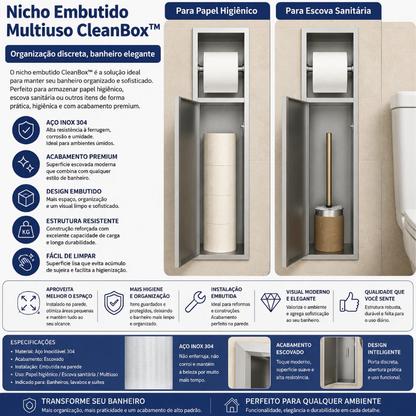 Nicho CleanSpace™  Suporte de Papel Higiênico com Compartimento em Aço Inox