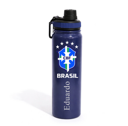 Garrafa Térmica Inox 800ml Personalizada BRASIL Copa - Presente Torcedor/Futebol Brasil
