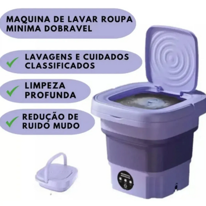 Mini Máquina Lavar Roupas Balde Lavadora Dobrável Portátil