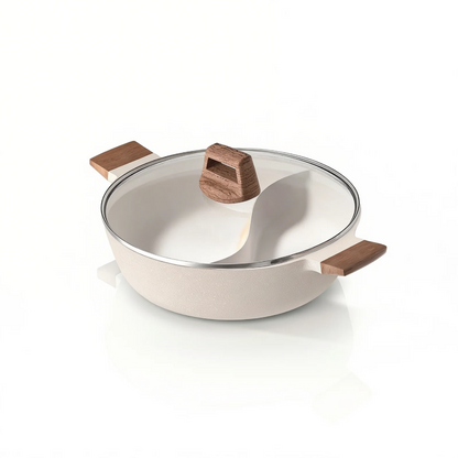 Panela Dupla Divisória Antiaderente + Kit Utensílios em Silicone