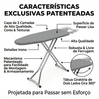 Tábua de Passar Roupas 360° – Giratória, Face Dupla e 8 Níveis de Altura