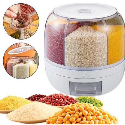 Dispenser de Cereais Giratório 6 Divisórias | Porta Grãos Organizador de Cozinha