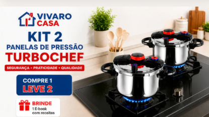 [COMPRE 1 LEVE 2] - KIT Panelas de Pressão TurboChef Aço Inoxidável - Á Prova de Explosões + Brinde: Kit Utensílios